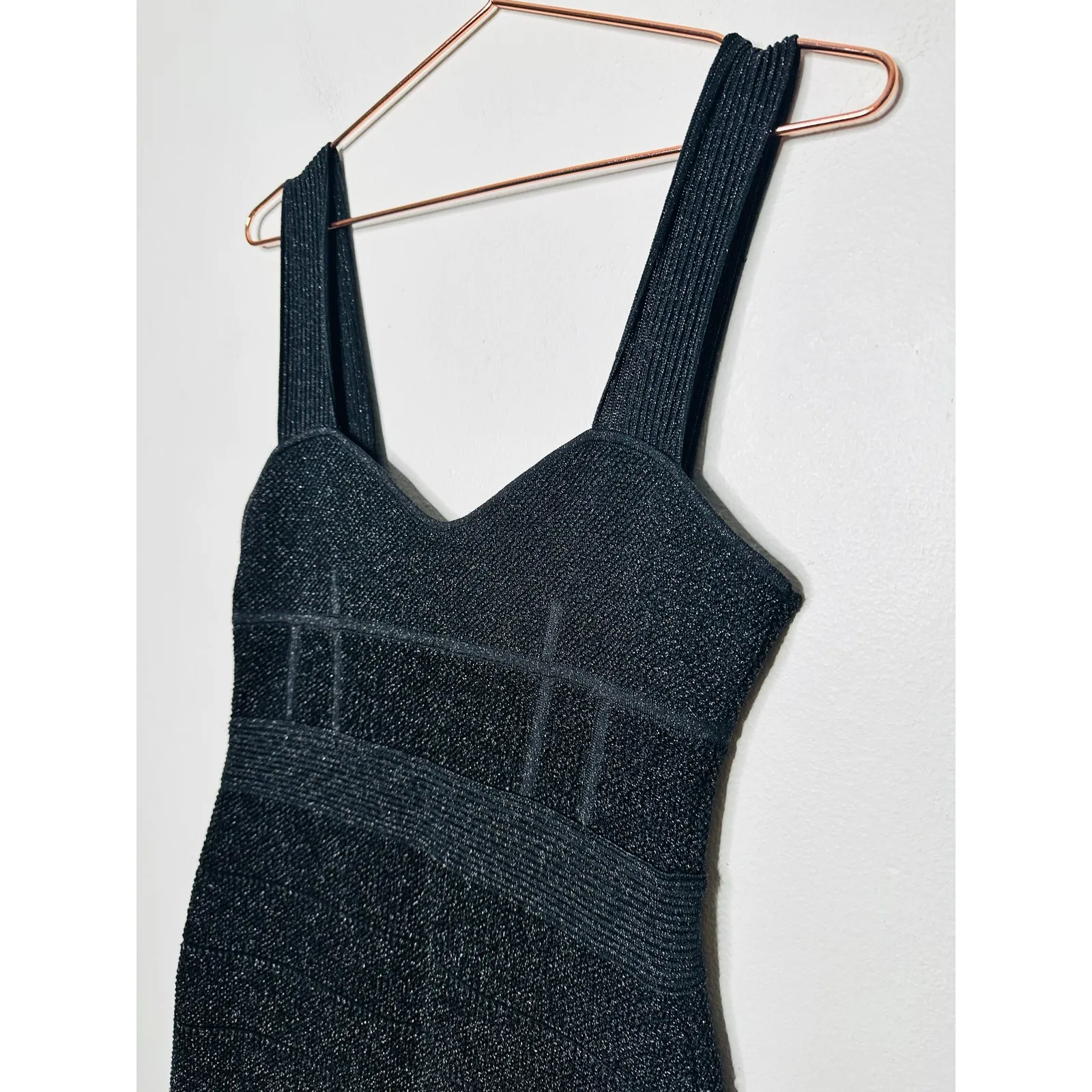 HERVÉ LÉGER Black Bandage Sweetheart Neckline Lurex Gown Dress Size Medium - Image 9