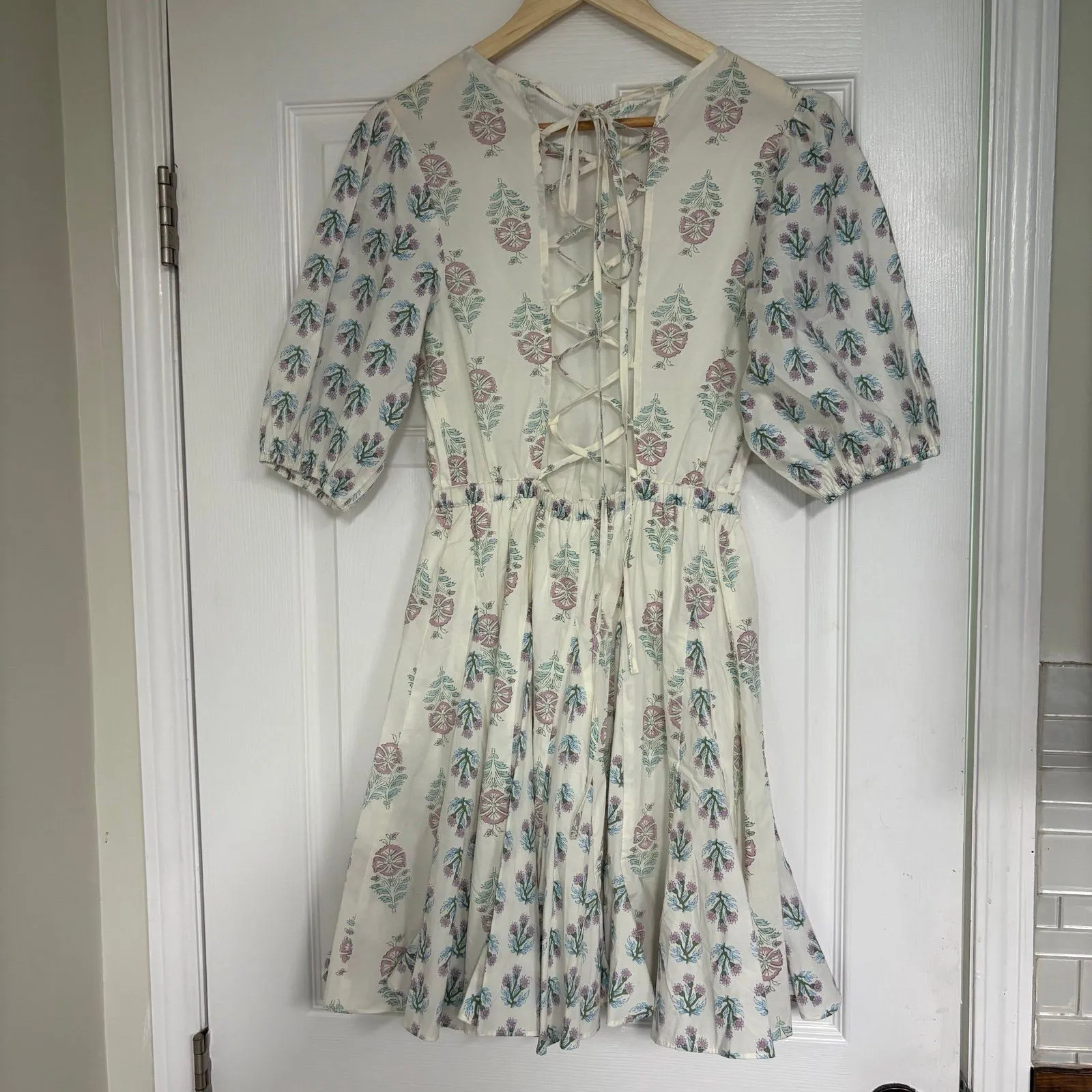 Christian  Lacroix White Floral‎ Lace Up Back Dress Size Small - Image 2