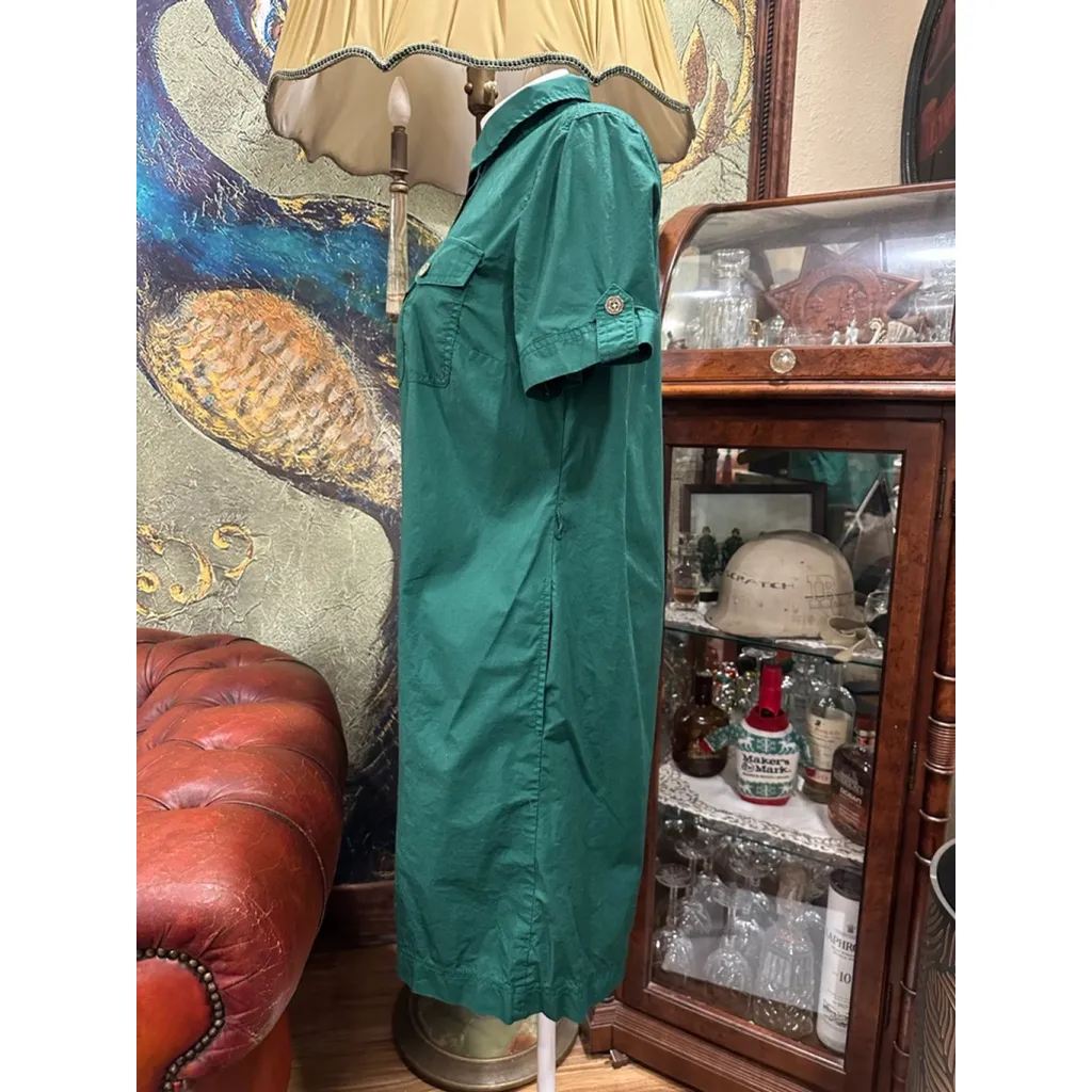 Women's Talbots Green Collared Shirt Dress with Gold Buttons Size 6 - Image 3