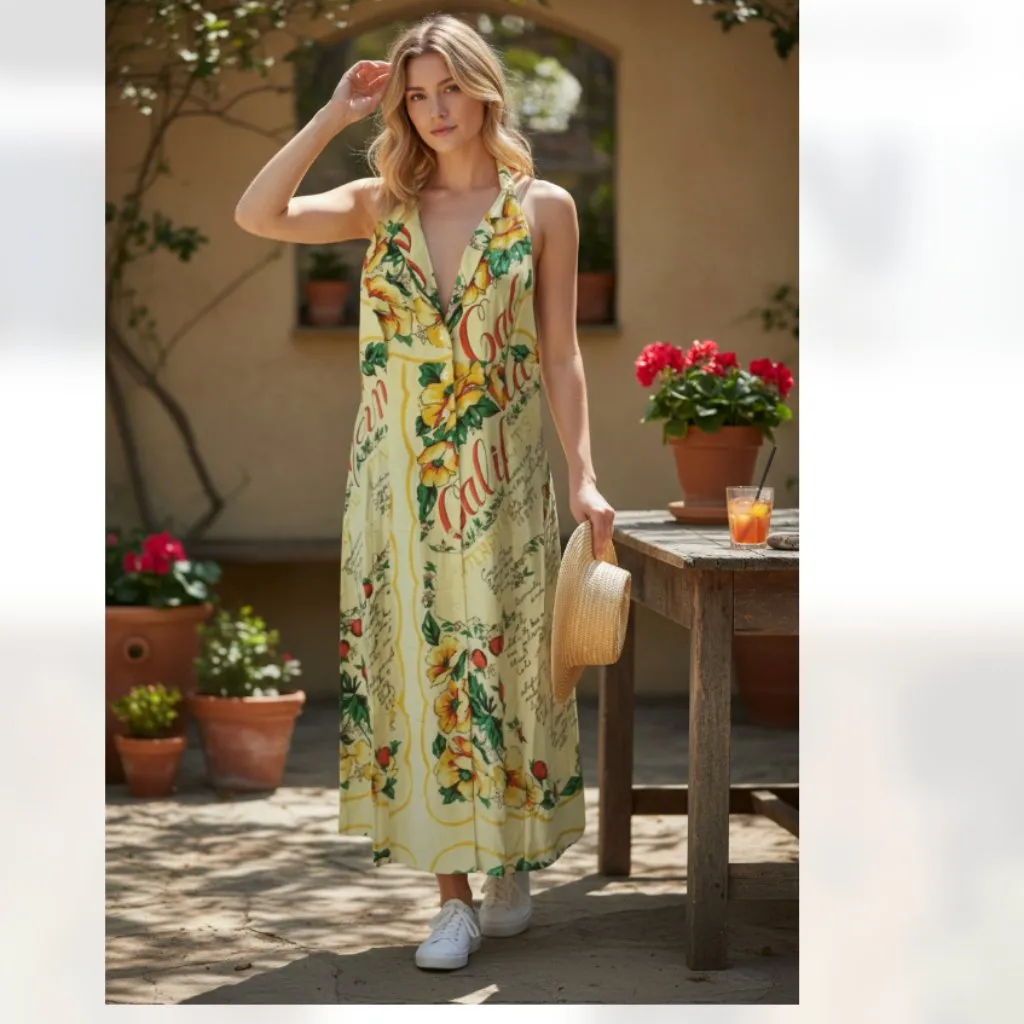 NWOT Urban Outfitters Floral Yellow Newspaper Print Shirt Dress - Image 3