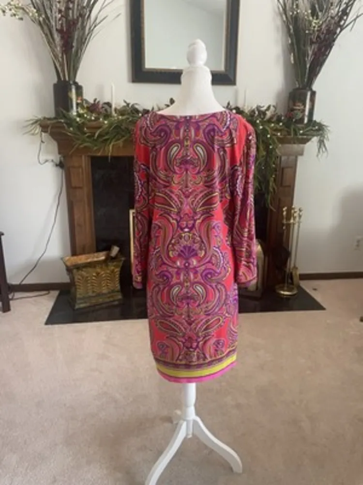 Laundry by Shelli Segal Pink Paisley Tunic Dress, Size Large Brunch Party Comfor - Image 7