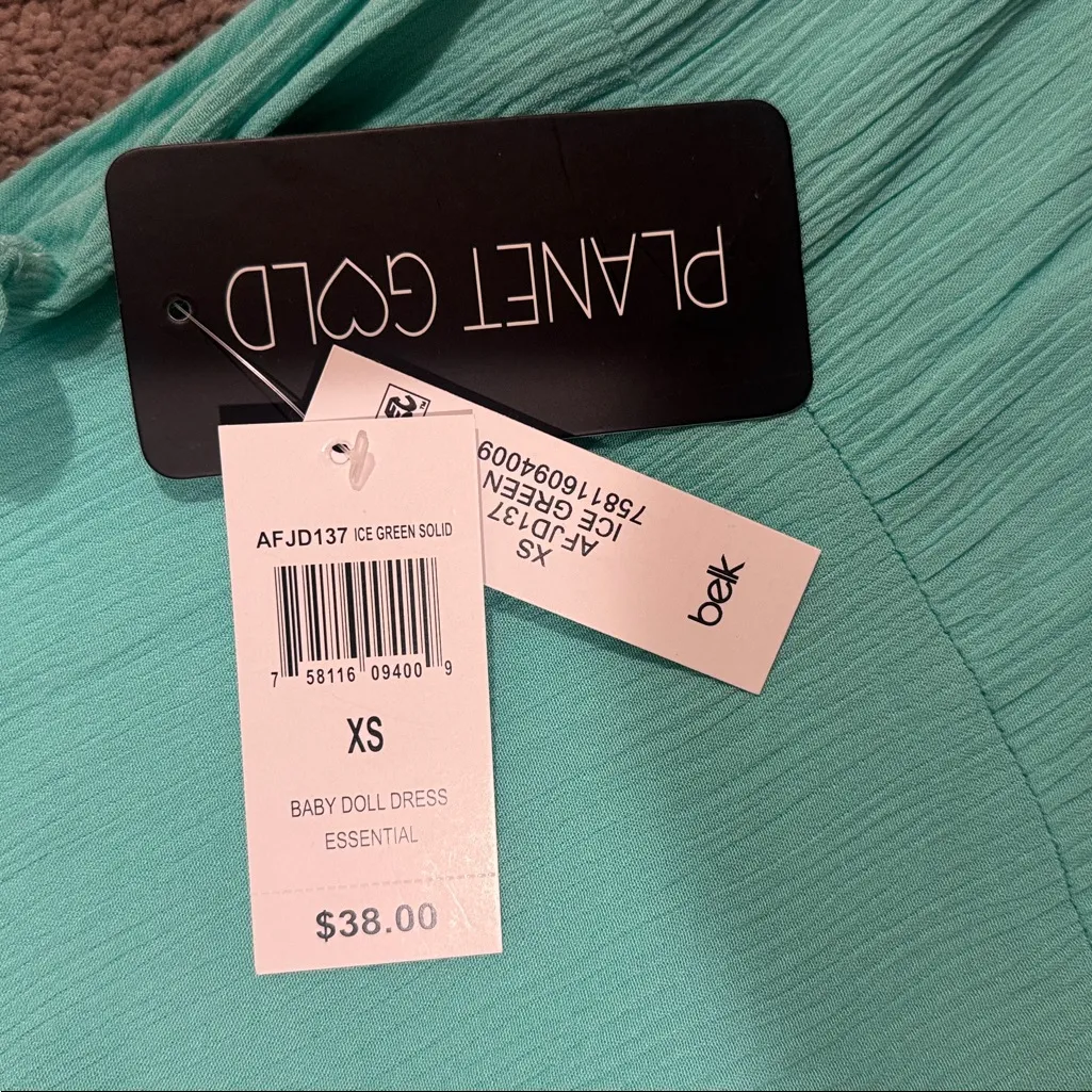 Planet Gold Aqua Green Babydoll Dress SIZE XS - Image 3
