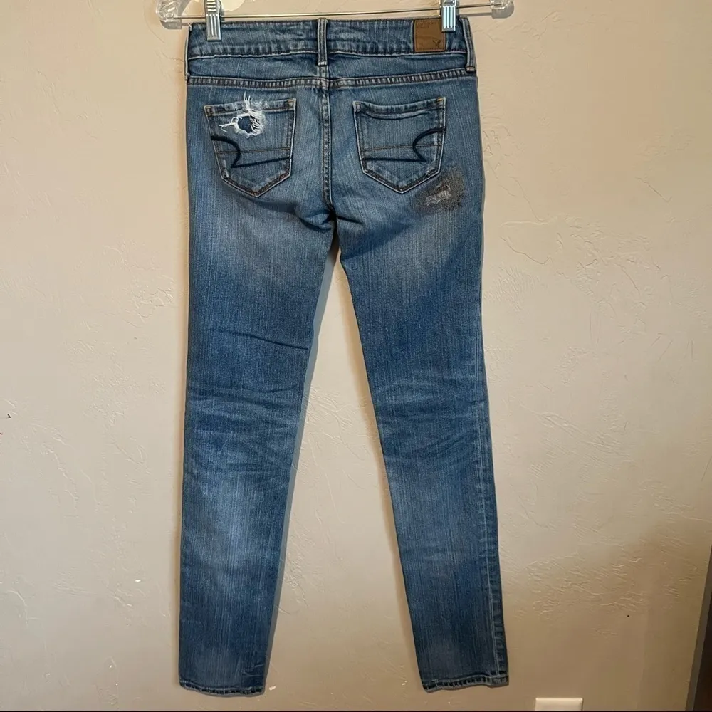 AEO‎ Distressed Patched Colorful Factory Stitching Skinny Jeans - Image 6