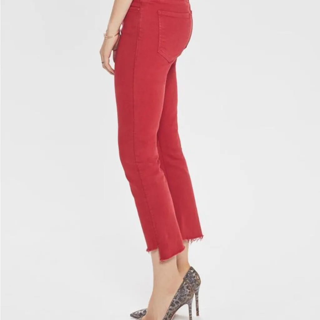 MOTHER the insider crop step fray jeans in hot red size 26 - Image 4