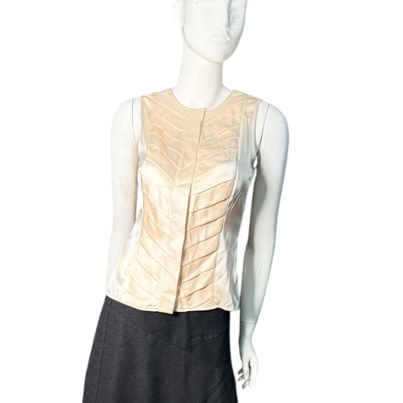 CARLISLE silk Sleeveless Sheath Top ivory hidden button Pleated Women US 4 - Image 6