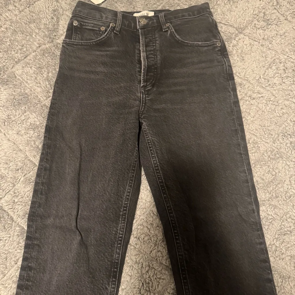 AGOLDE Riley High Rise Straight Crop Jeans Panoramic Washed Black Women's Sz 25 - Image 3