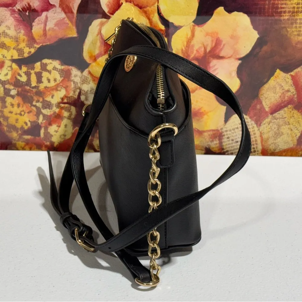 Anne Klein Crossbody Structured Dome Handbag Black POLYURETHANE Lion Logo Zipper - Image 10