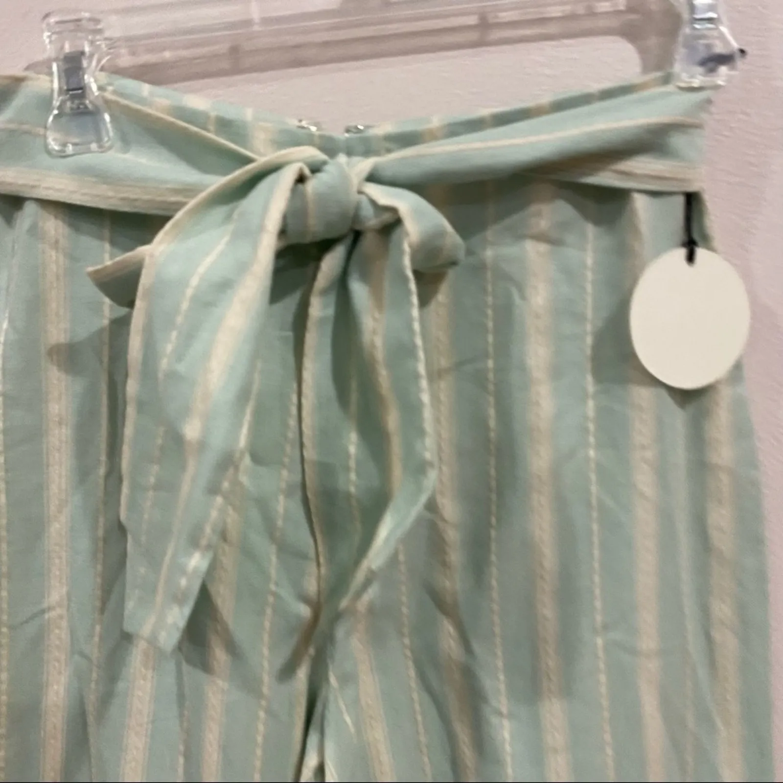 Tularosa Sydney Striped Wide Leg Pants Mint Green High Waist Belted Resortwear S - Image 3