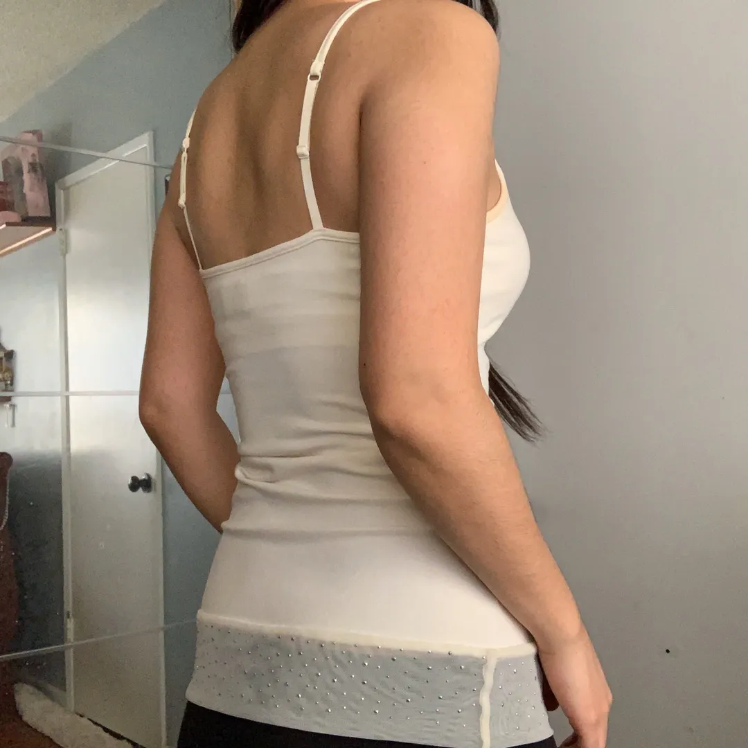 Cream Embellished Rhinestone Mesh Cami - Image 5