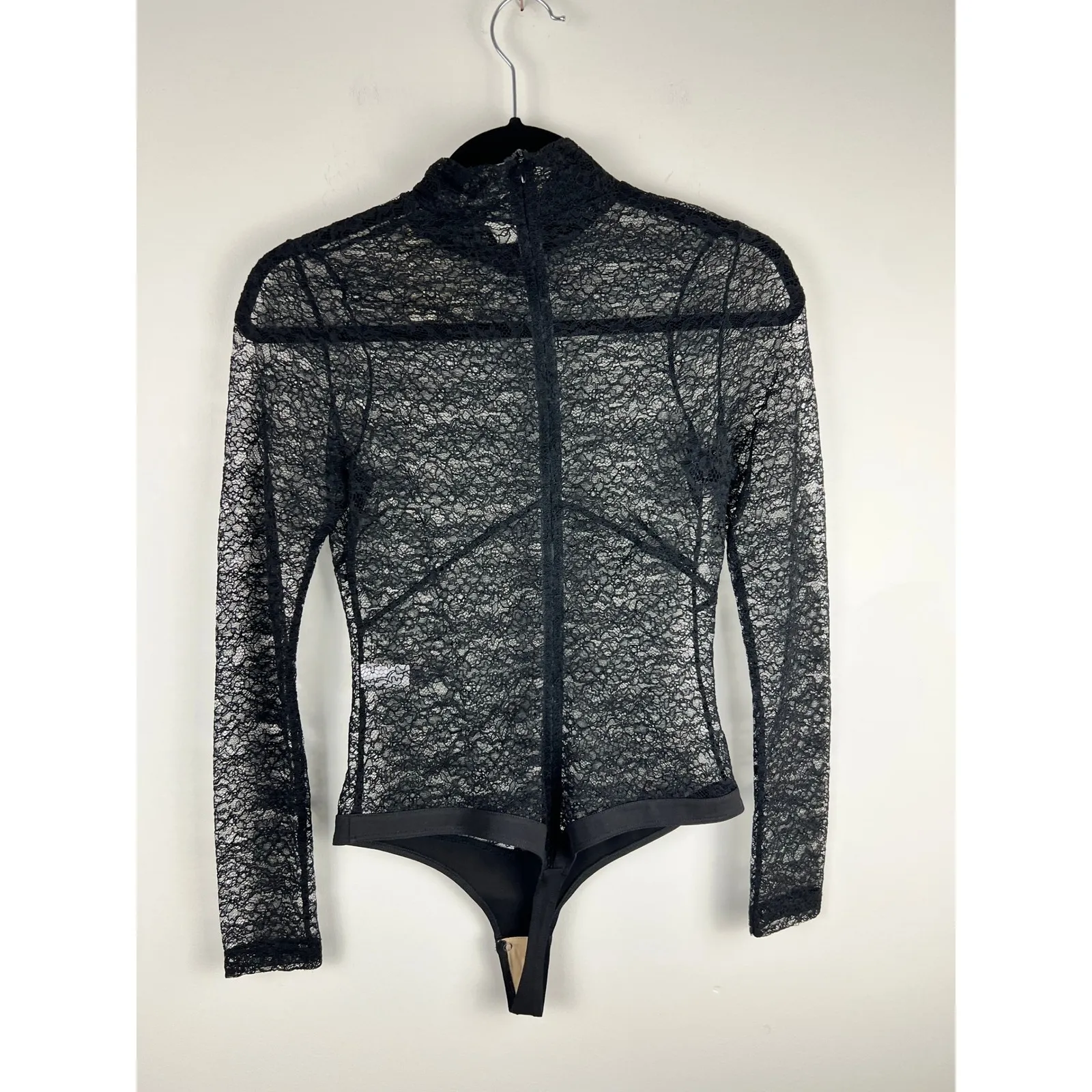 NOAM Emmeline Black Lace Mock Neck Long Sleeve Bodysuit - Image 3