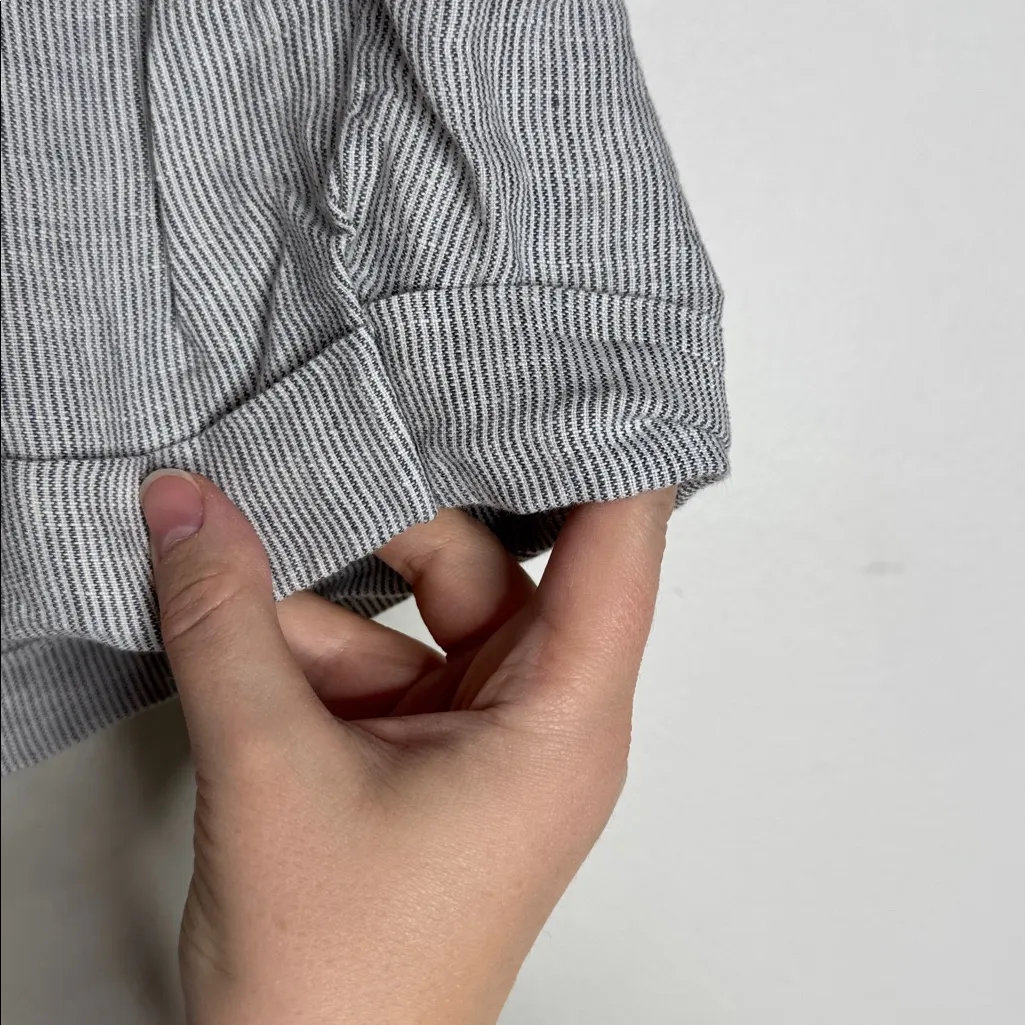 Ellen Tracy Hi-Rise Black White Cuffed Striped Linen Shorts Mini Lagenlook sz L - Image 5