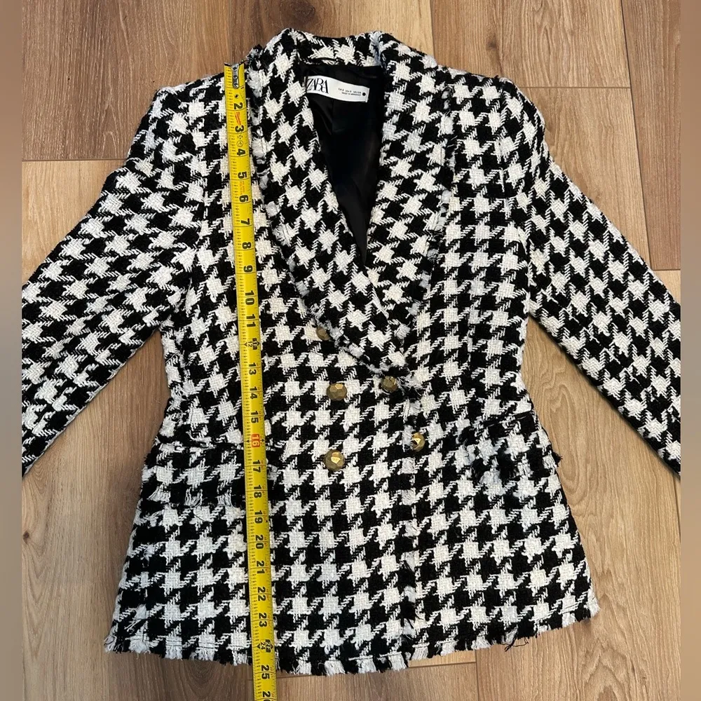 Houndstooth Tweed Blazer Jacket / Size S - Image 4