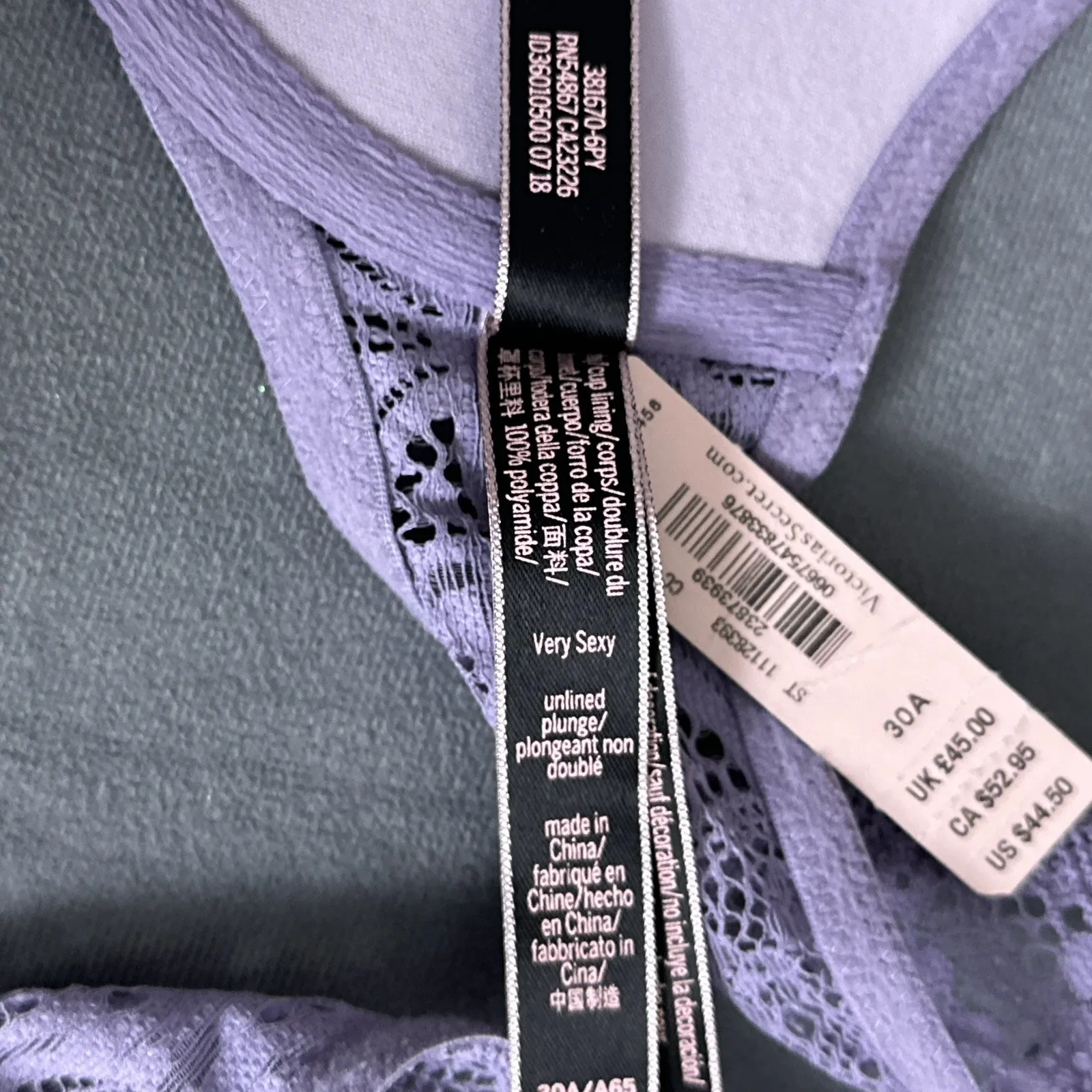 New Victoria’s Secret Very Sexy Unlined Plunge Bra 30A Purple Pearl Racerback - Image 7