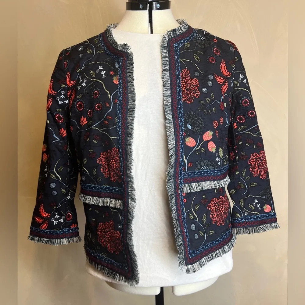 LOFT Women's Primavera Strawberry Floral Fringe Career Wear lined Blazer|Size: 2 - Image 12