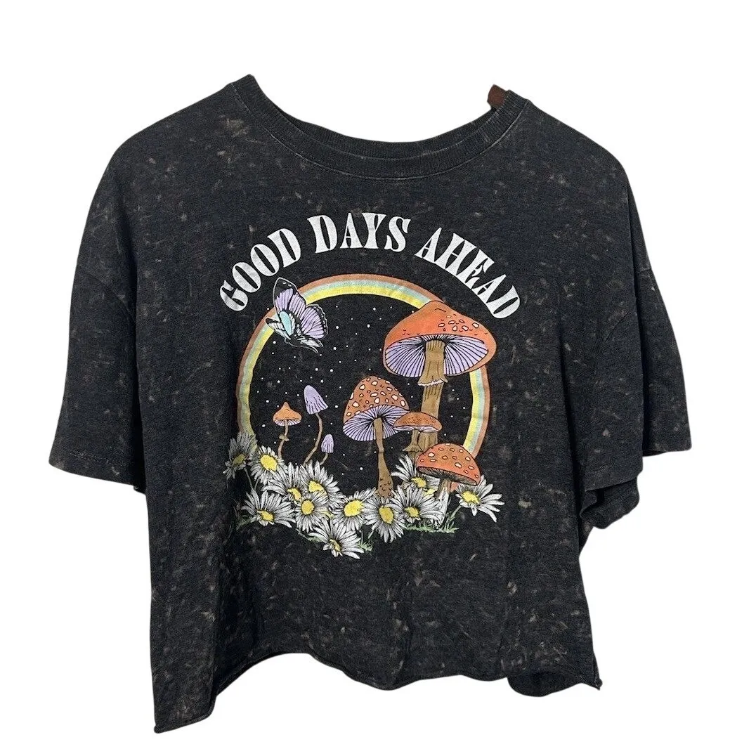 No Boundaries "Good Days Ahead" Girl Juniors 2X Boxy Crop Gray Graphic T-Shirt - Image 3