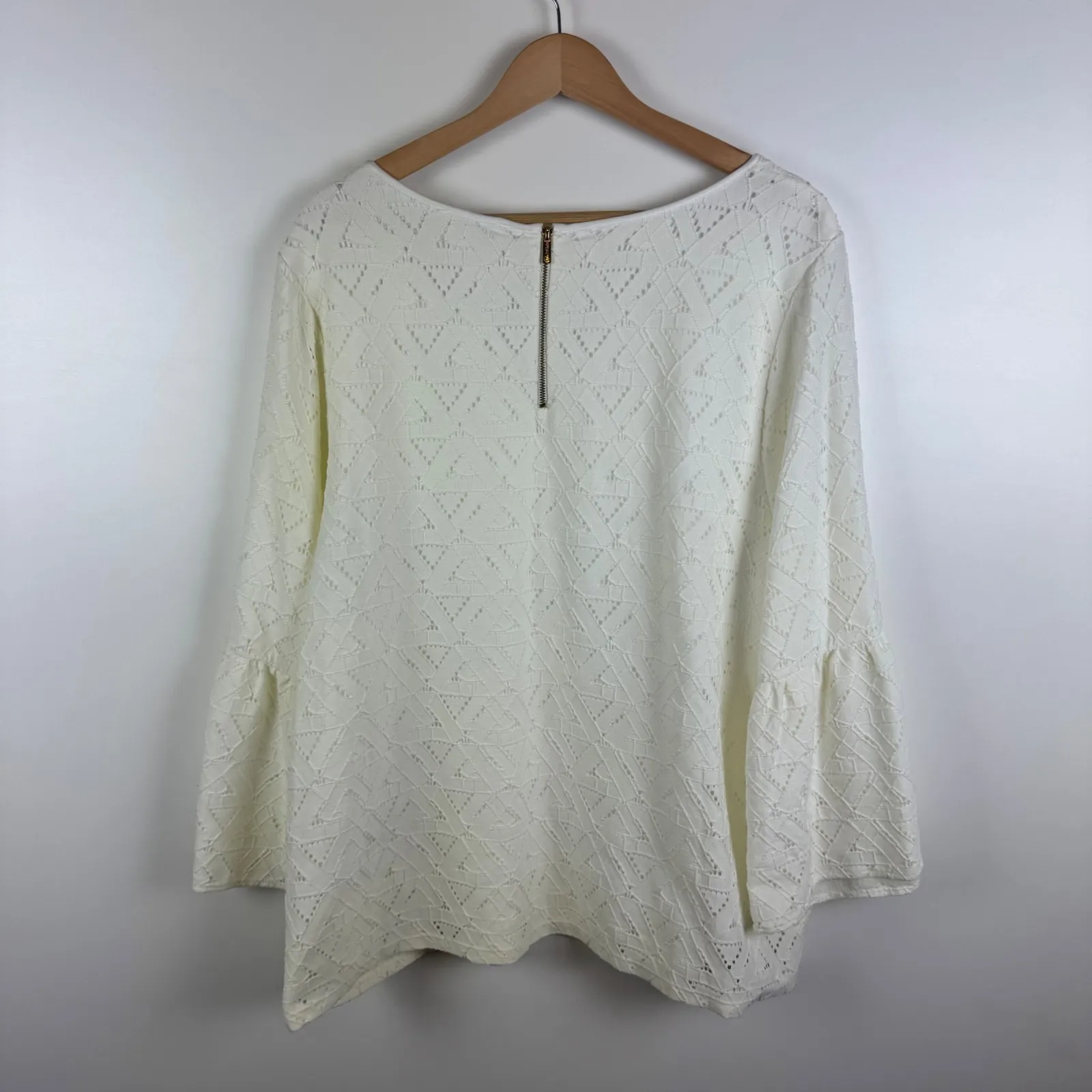 Calvin Klein Lace Bell Sleeve Blouse Size 2X Cream‎ Crochet Knit Office Career - Image 5