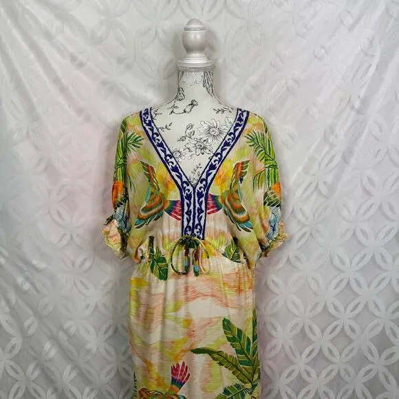 Farm‎ Rio Tropical Floral V-Neck Puff-Sleeve Resort Wear Maxi Dress Size S - Image 4