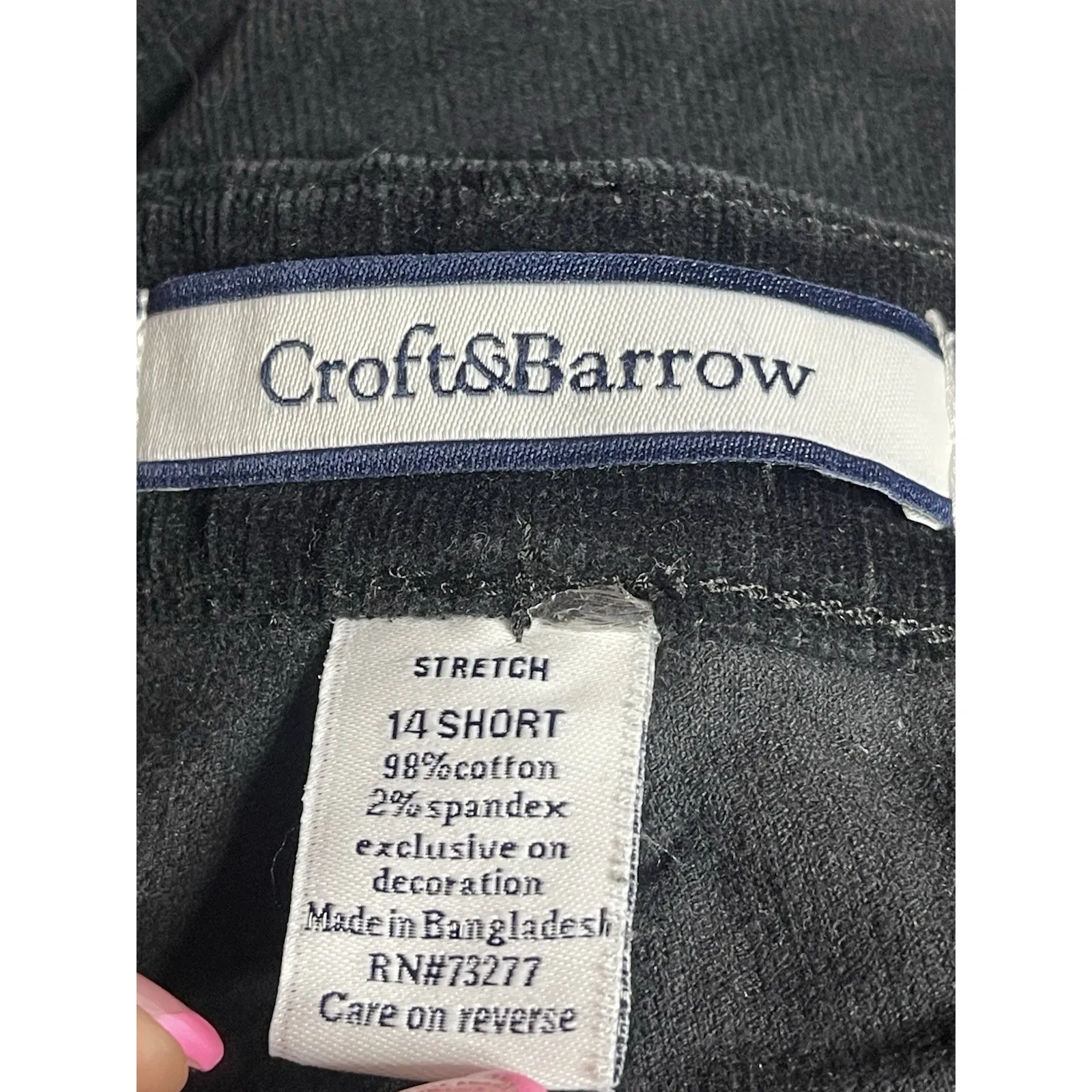 Women's Croft & Barrow Black‎ straight leg corduroy Stretch Pant size 14s E0111 - Image 3