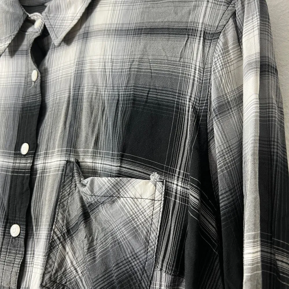 AVA & VIV 1X Black Gray Plaid Shirt Button Up Long Sleeve Women's - Image 4