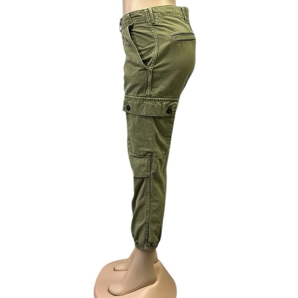 Zara Forest Green Khaki Button Cargo High Rise Jogger Hiking Pants Womens 4 - Image 3