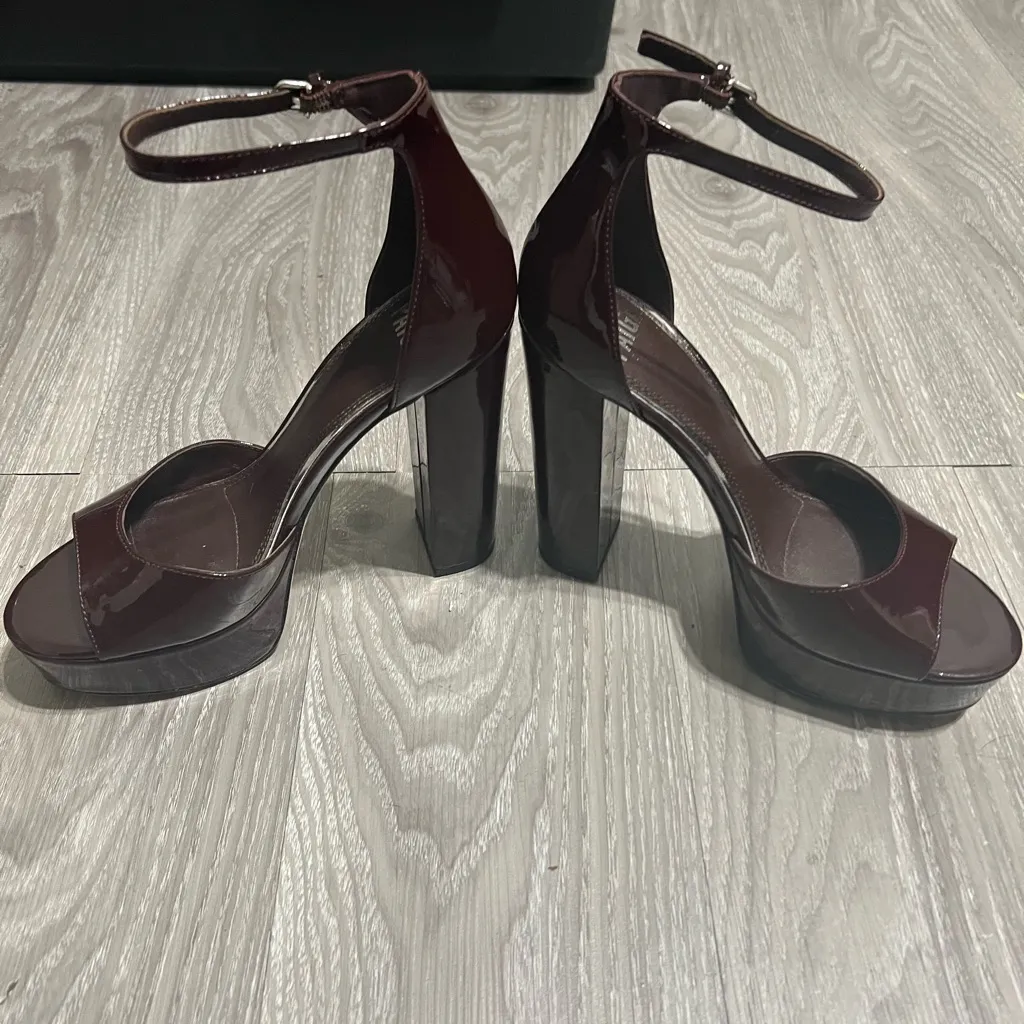 Paige Burgundy Patent Leather Platform Block Heel Sandals Worn Once  7 1/2 - Image 6