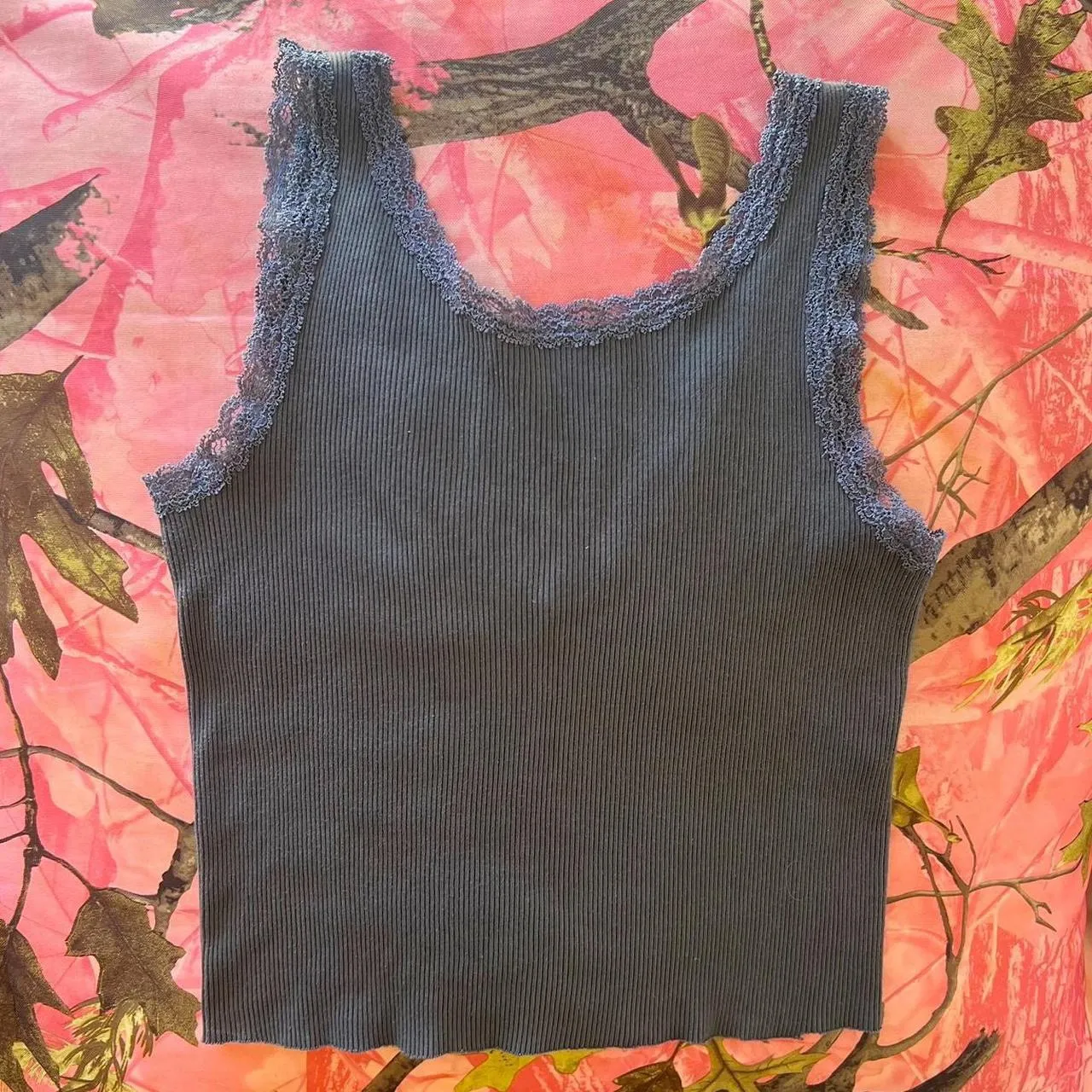 lace dark grey v neck tank top cami - Image 2