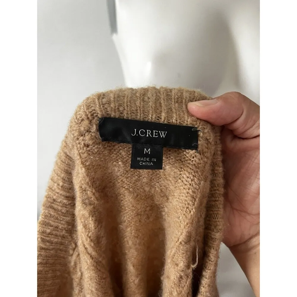 Jcrew Beige Crew Neck Merino Wool Blend Stretch Dot Cable Knit Sweater Medium - Image 2