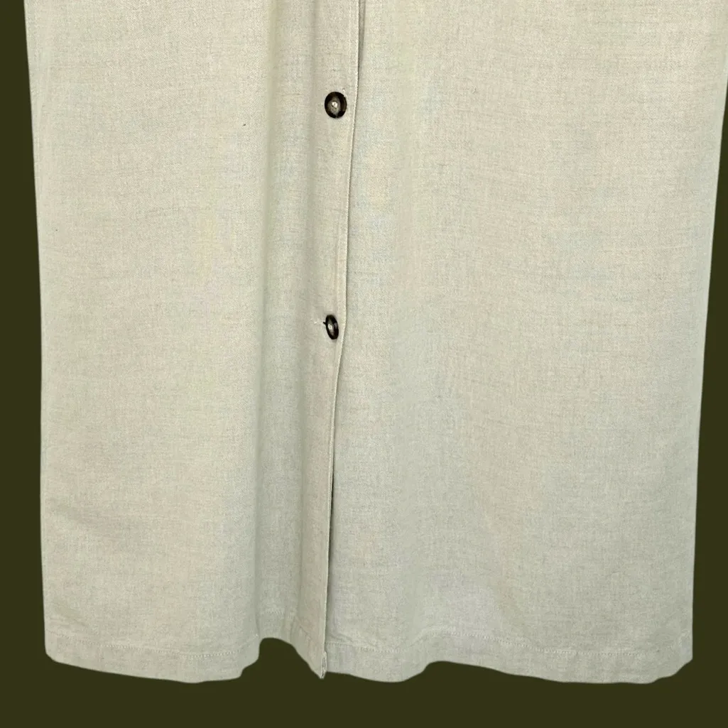 Linen Cotton Maxi Duster Coat • Fiji Made • Button Front Minimalist Jacket L Gray Size L - Image 9