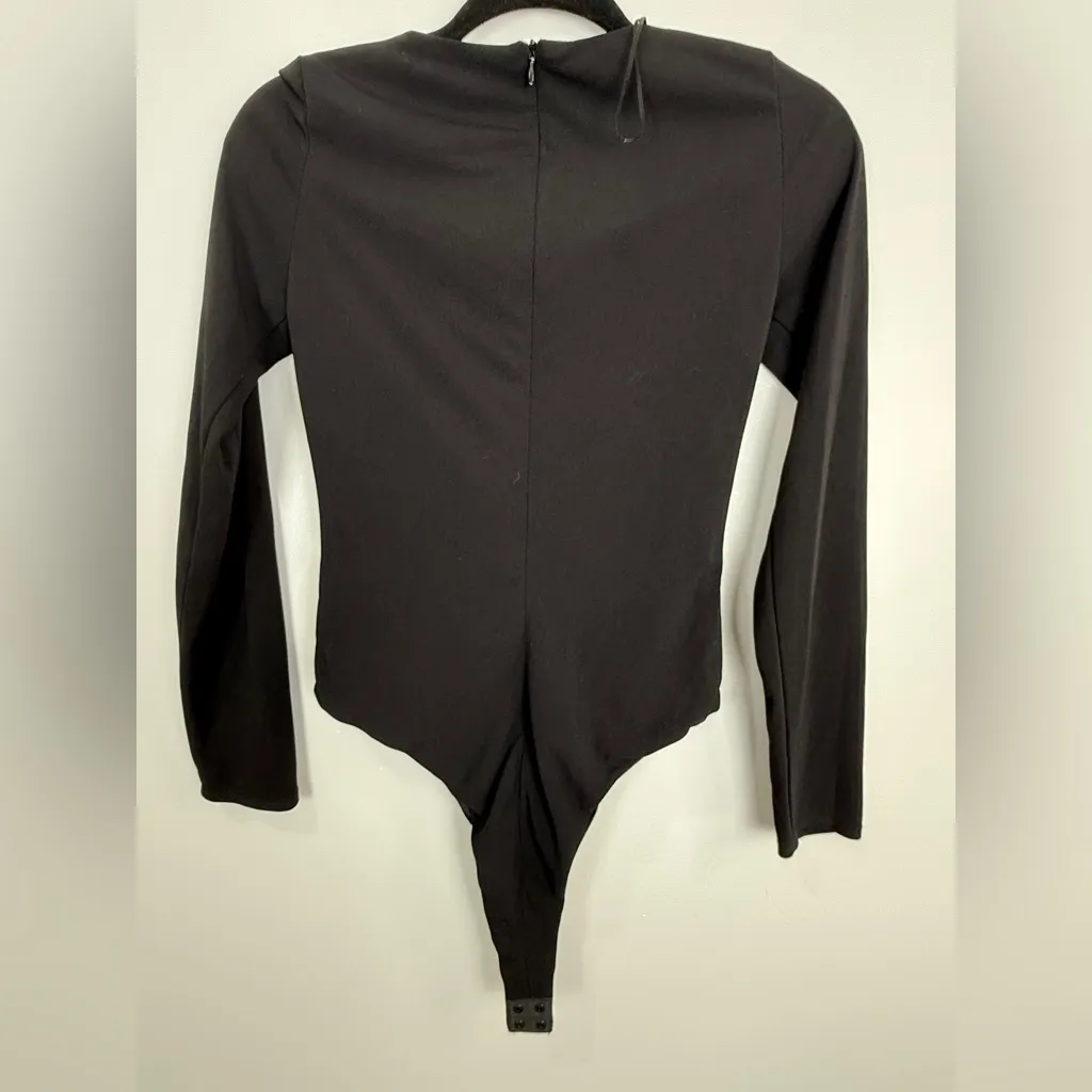 Zara Black Draped Long Sleeve Bodysuit - Image 3