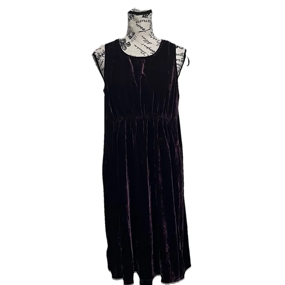 Gap Maternity Purple Velvet swing Midi dress Goth Grunge Boho Hippie Moto Bike M - Image 2