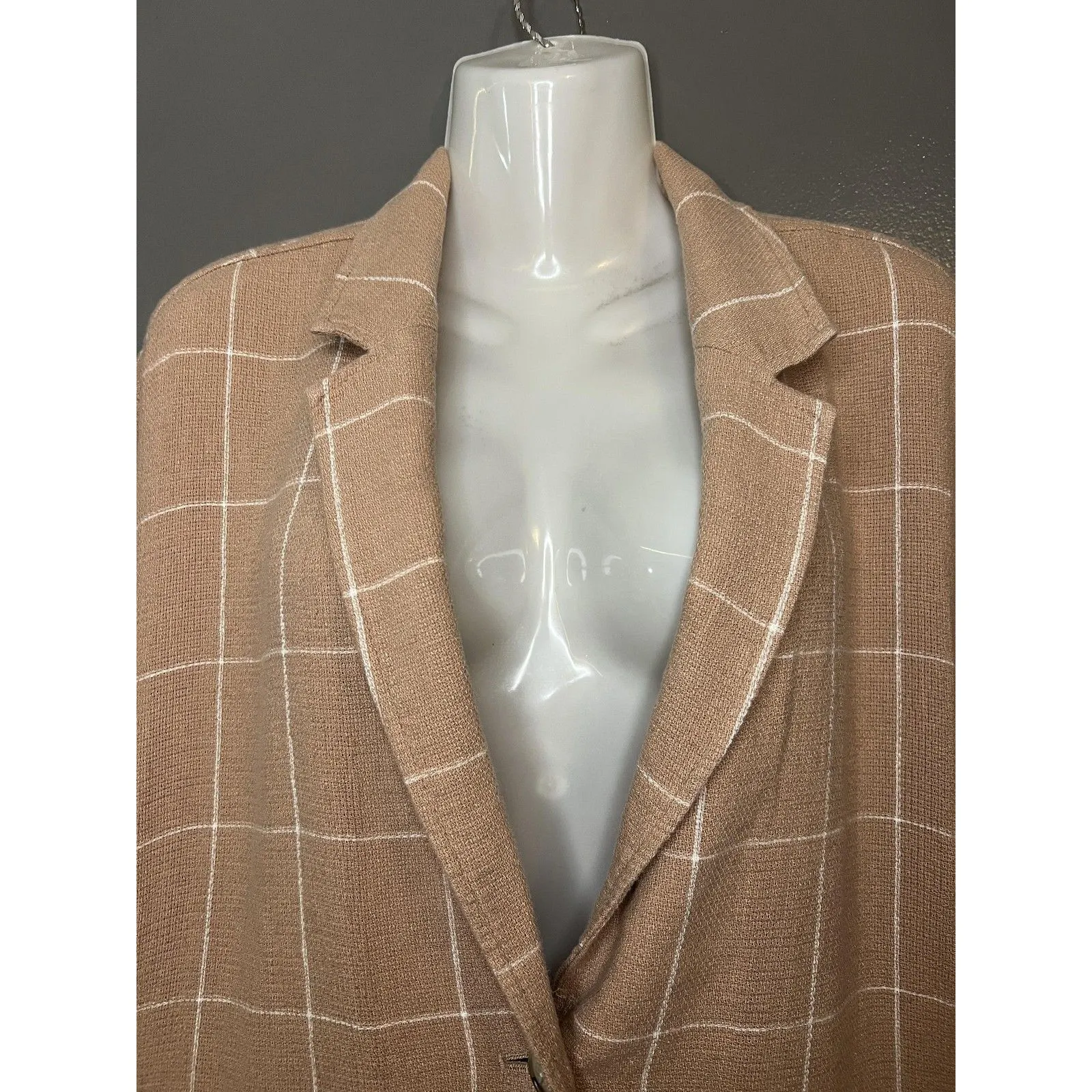 Madewell Blazer Womens XL Tan Windowpane Linen Blend Patch Pockets 2 Button - Image 4
