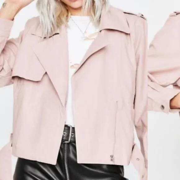 Faux Leather ‎ Moto Jacket Pink - Image 8