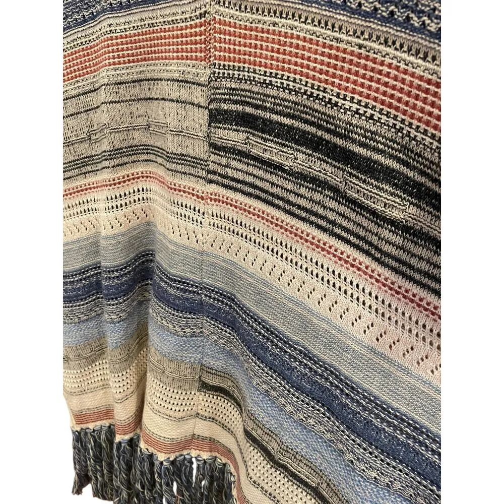 Liverpool Sleeveless Cardigan Sweater w/ Fringe Blue & Multi Color Medium, Large - Image 12