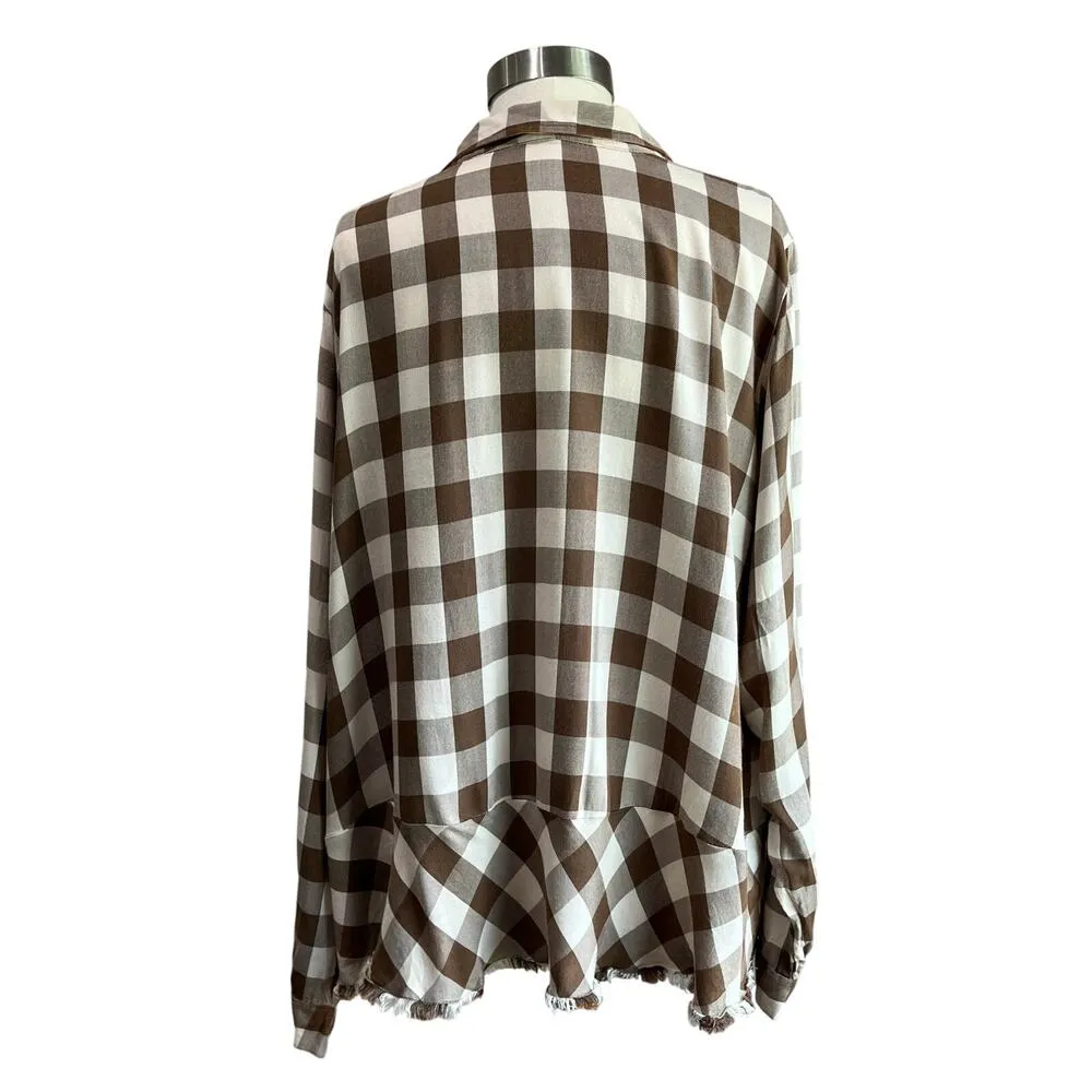 Democracy Long Sleeve Brown & White Plaid Button Down Size 2X - Image 2