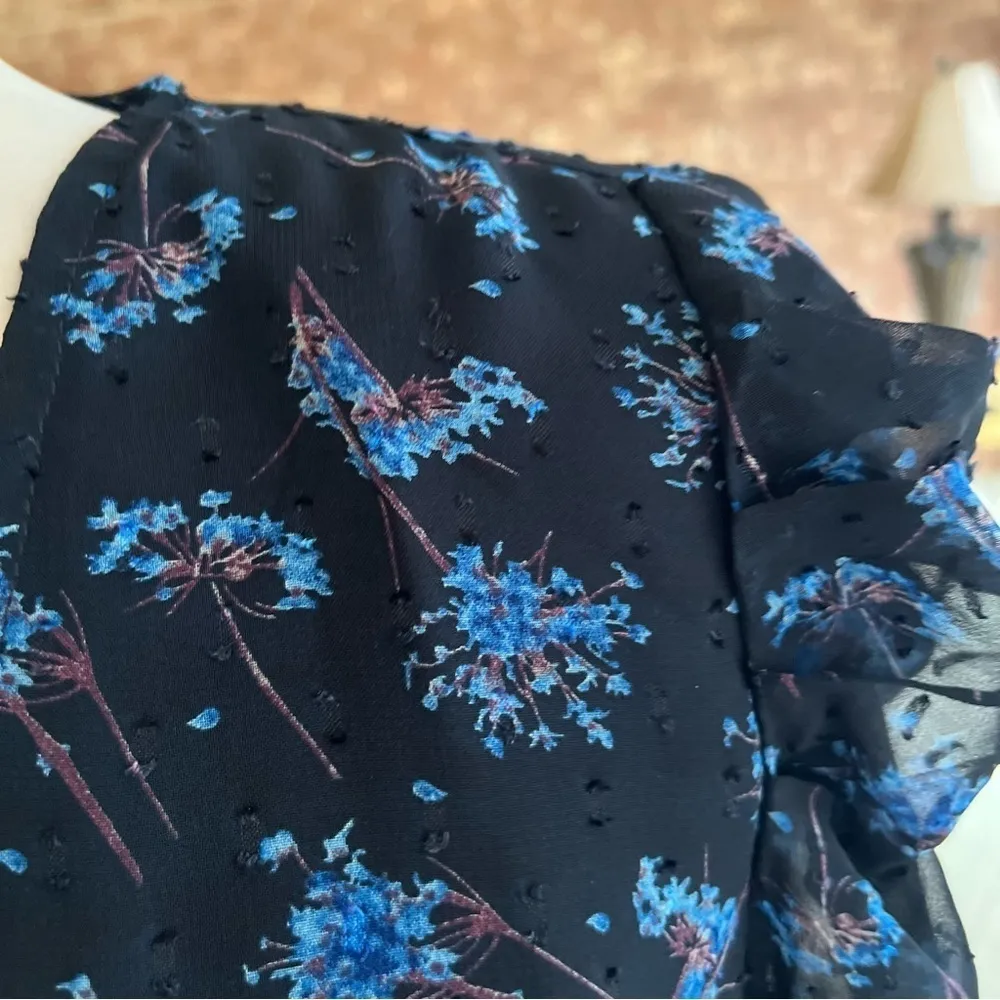 Lush Bodysuit Floral Swiss Dot Sheer Back Blue Puff Sleeve NWT M Party Cocktail - Image 6