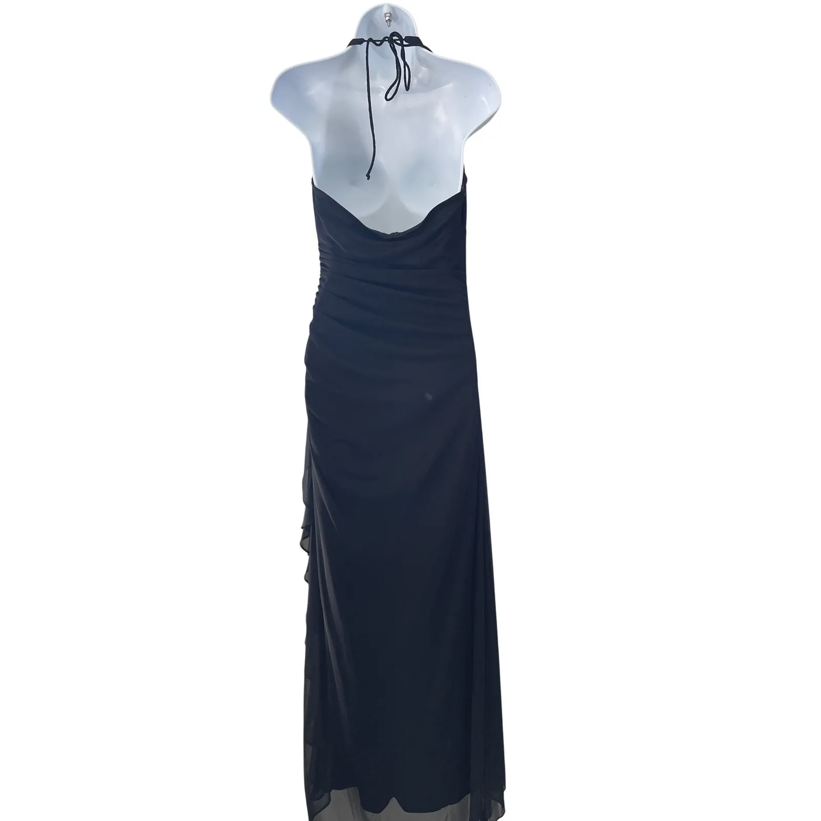 Blondie Nites Black Halter Neck Maxi Dress Rhinestone Ruched Formal Party Gown‎ - Image 4