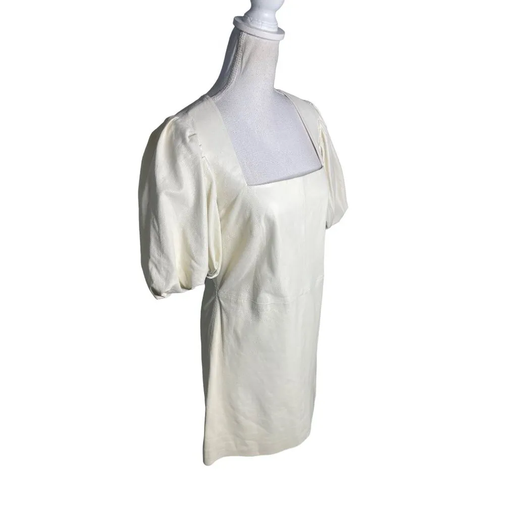 FRAME Denim Nina Puff Sleeve Leather Mini Dress Bone Womens Size Large - Image 4