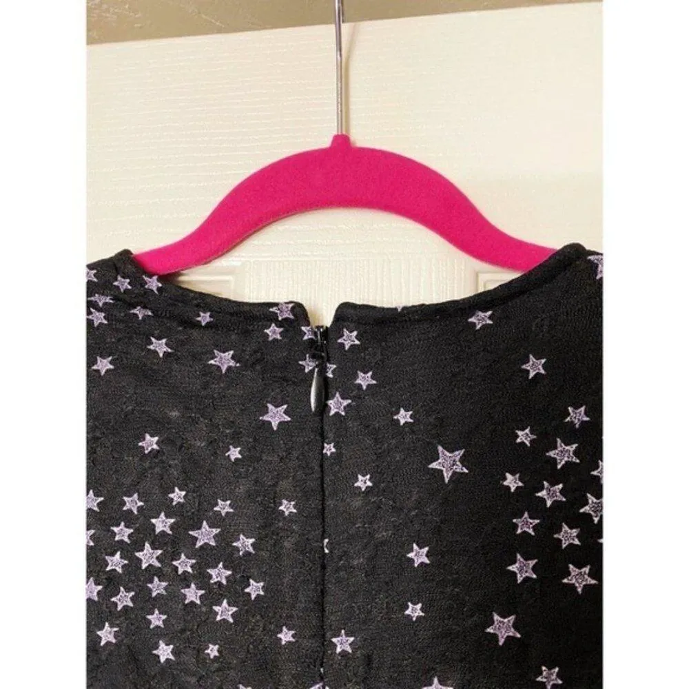 Topshop Black Stars Lace Long Sleeve Cinched Fitted Party Club Fun Mini Dress - Image 11