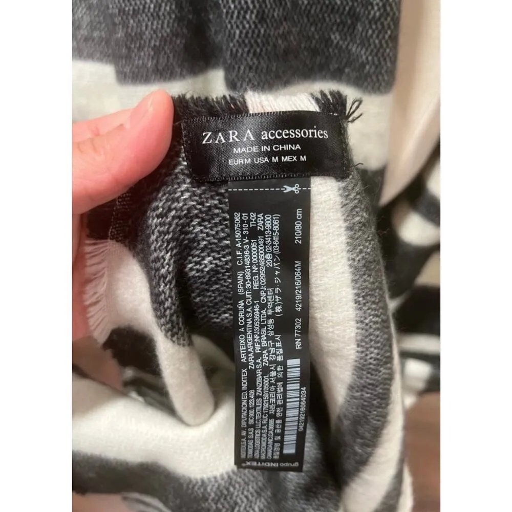Zara Long Blanket Scarf Black White Striped - Image 3