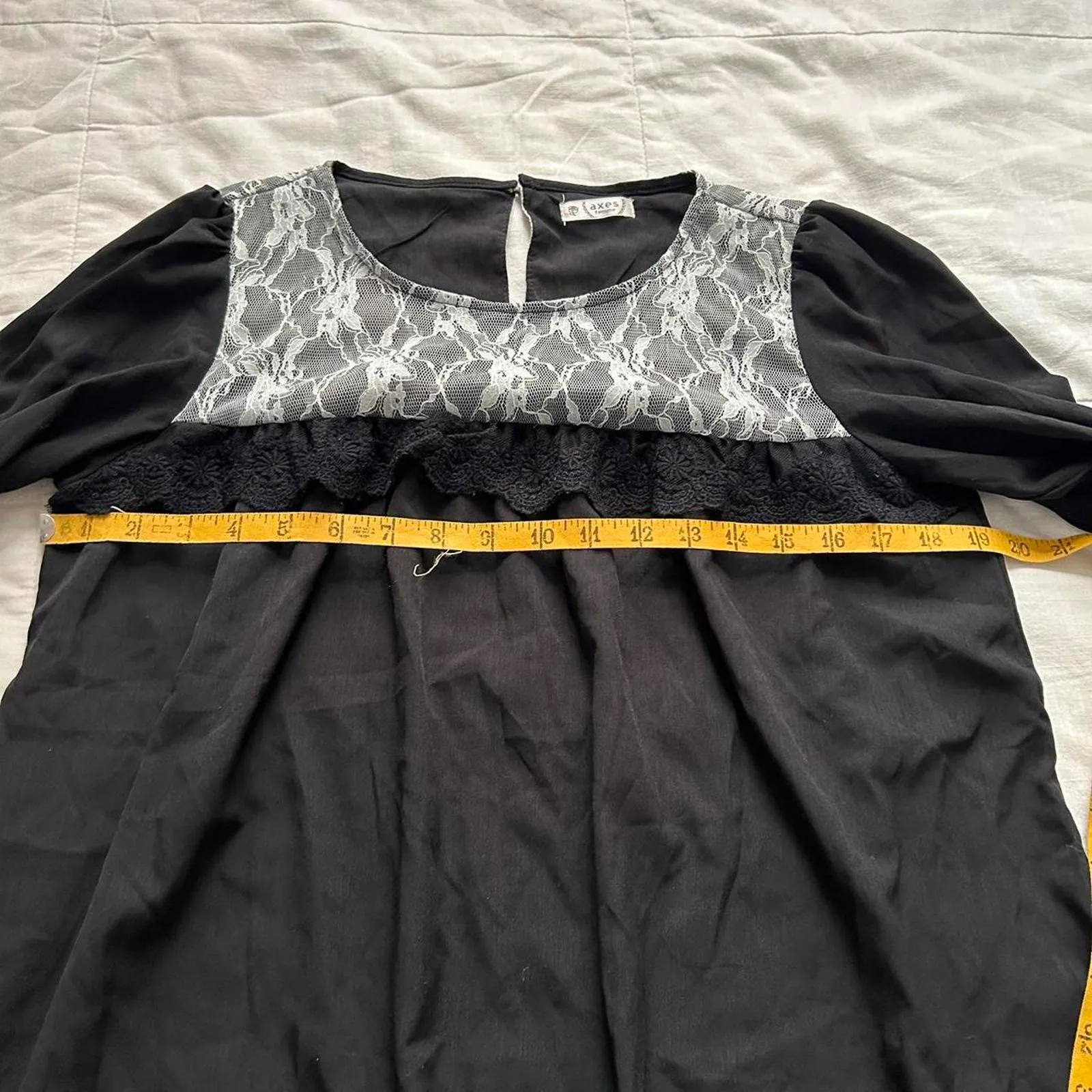 Axes Femme Black white lace bib dress with long sleeves Size medium - Image 6