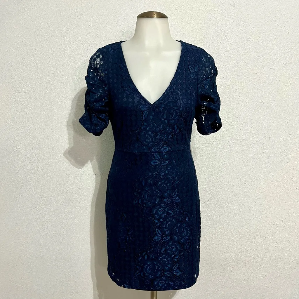 Lulu’s Tatianna Navy Blue Lace Short Sleeve Mini Dress Size XS - Image 2
