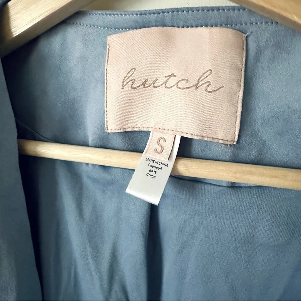Hutch Anthropologie Draped Faux Suede Open Jacket Blazer Blue Gray Size S - Image 4