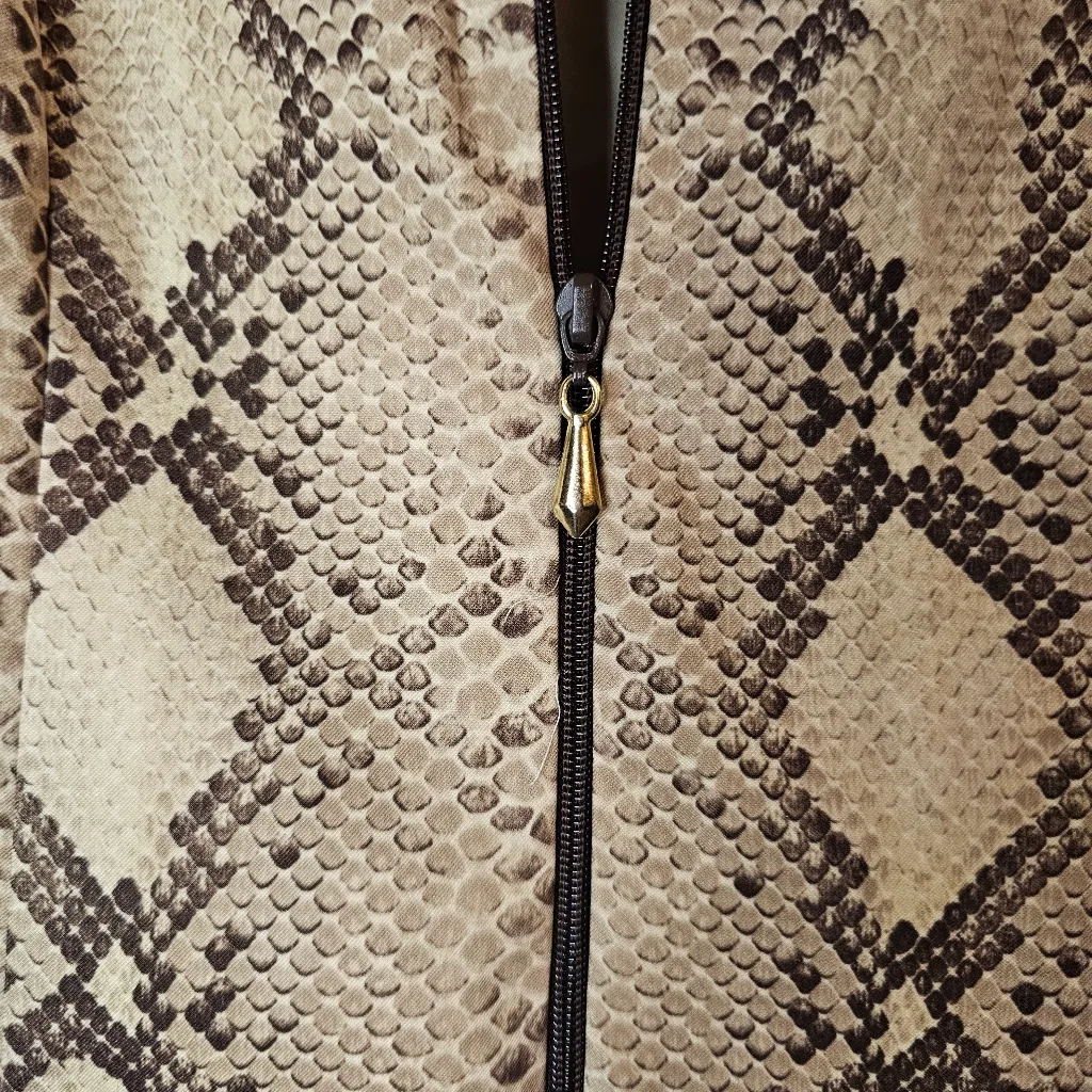 Positive Attitude Petite Vintage Anaconda Snake Print Zip Up Blazer Jacket Tan Size 12P - Image 2
