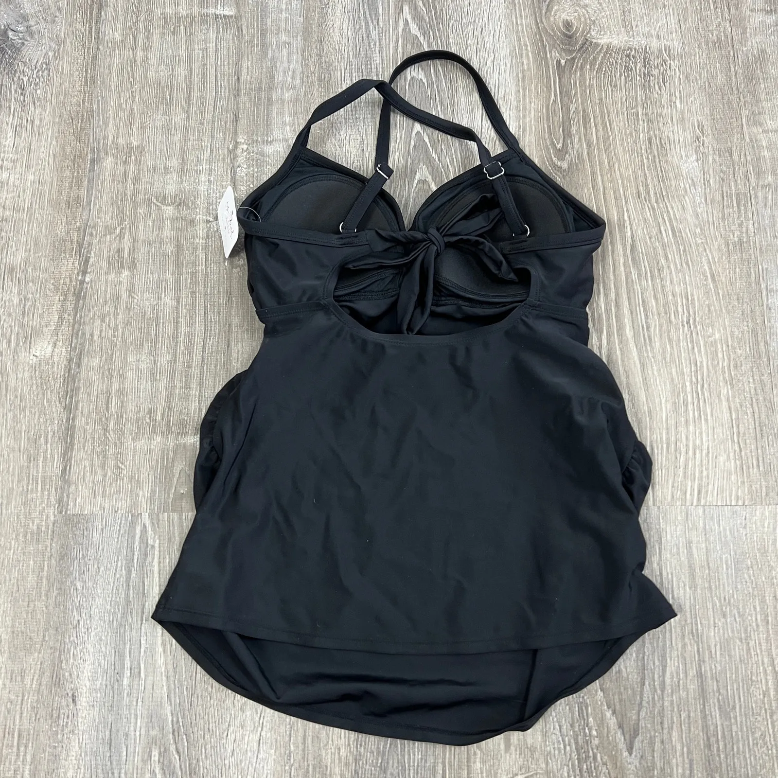 Isabel Maternity Cross Drape Black Tankini Top - Image 3