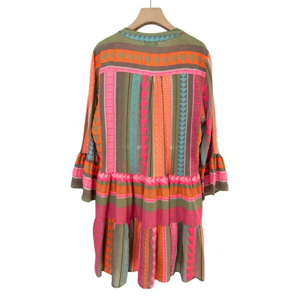 Devotion Twins Women’s Medium Ella Midi Dress Multicolor‎ Pink Orange Flowy Boho - Image 13