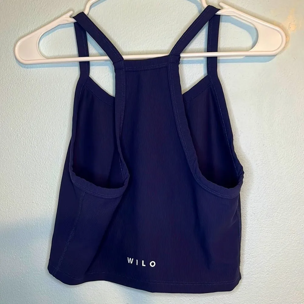womens wilo blue cropped ribbed activewear tank top running activewear athletic Size L - Image 3