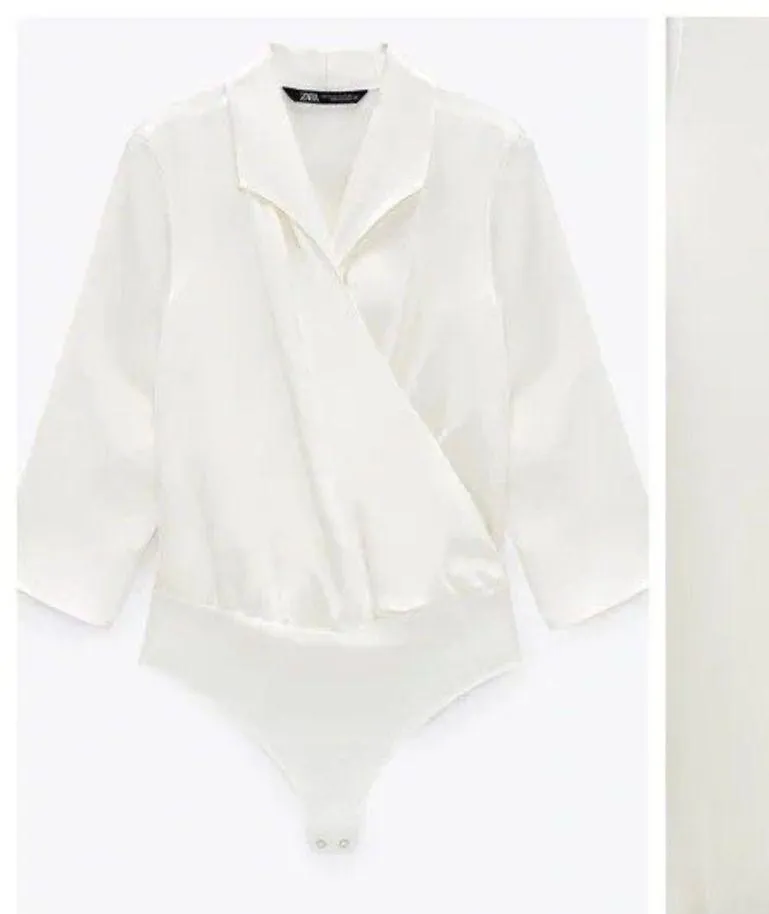 Zara White Satin Effect Bodysuit with Crossover V-neckline. - Image 6