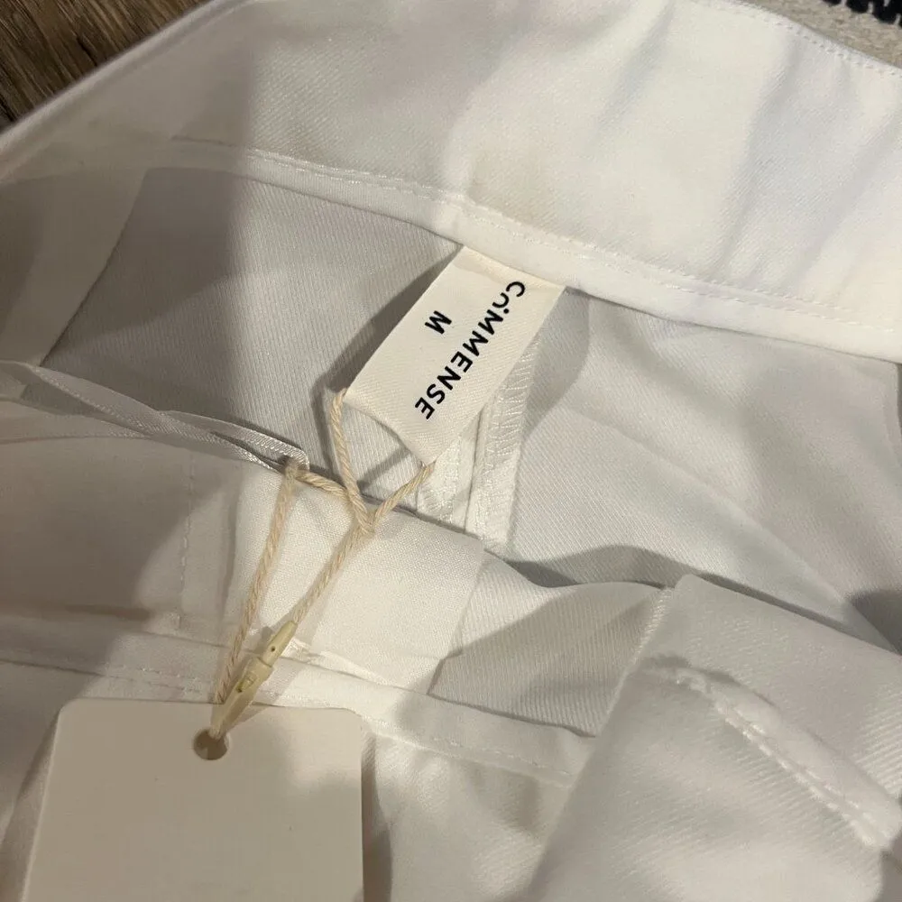 Commense Wide Leg Pleated White Cotton Pants High Waist Pants Size M Size M - Image 7