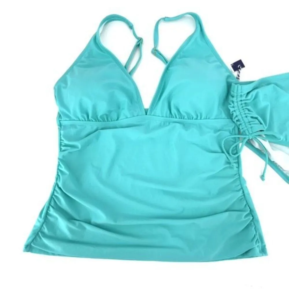 NWT Sonnet Shores Turquoise Tankini Size 16W XL Ruched Hi Waisted Bottoms Blue - Image 6