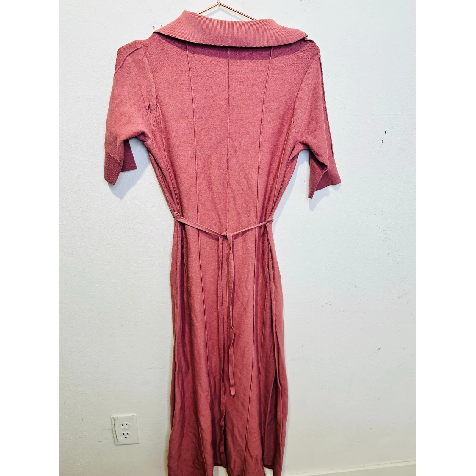 ADAM LIPPES COLLECTIVE Pink Knit Collared Neckline Tie Waist Dress Size Large - Image 4